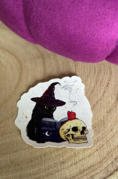 Witch cat casting spells Book Sticker