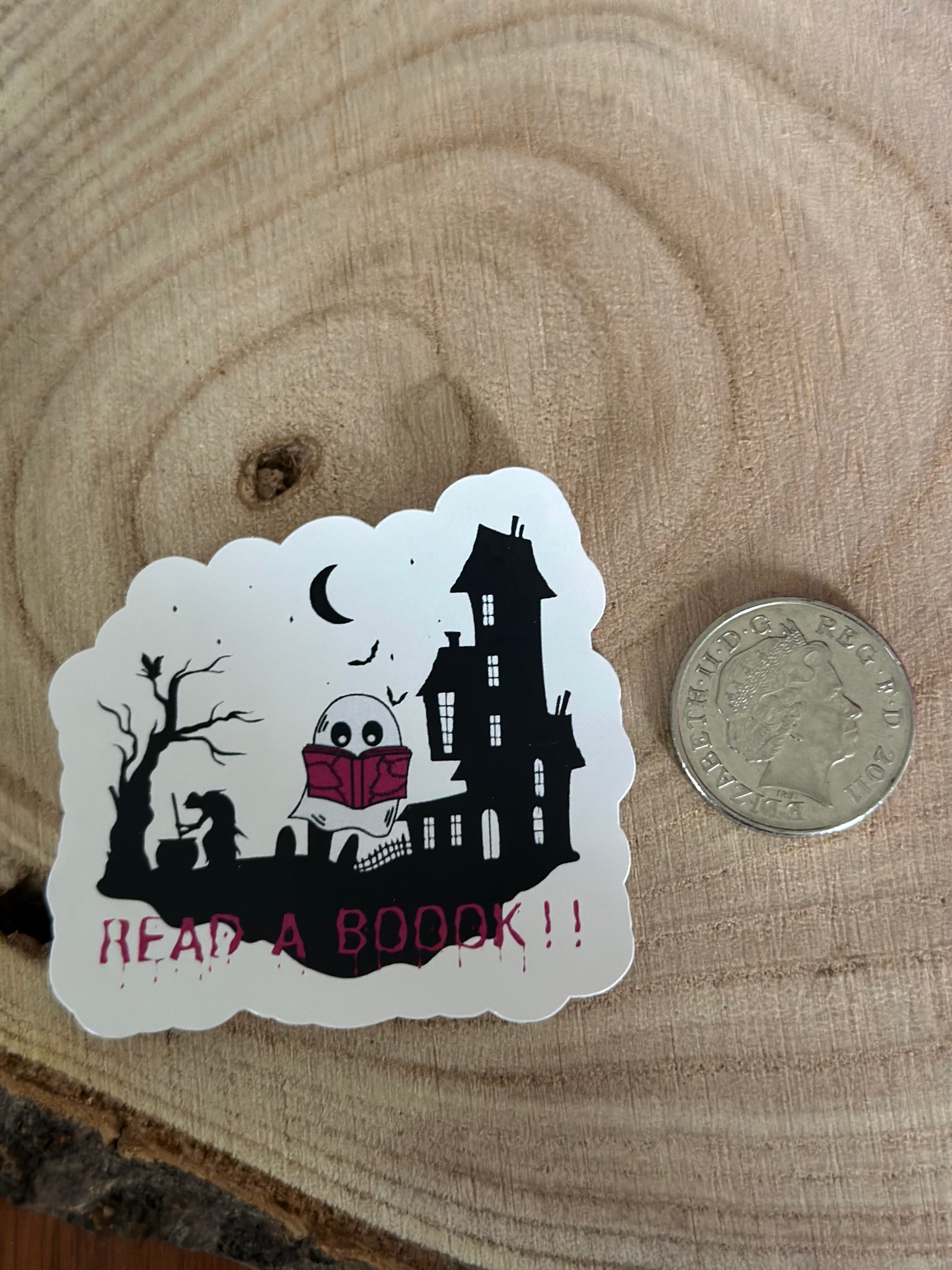 Read a book with a ghost Book Sticker - Image 2