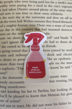 Book spoiler repellent spray sticker